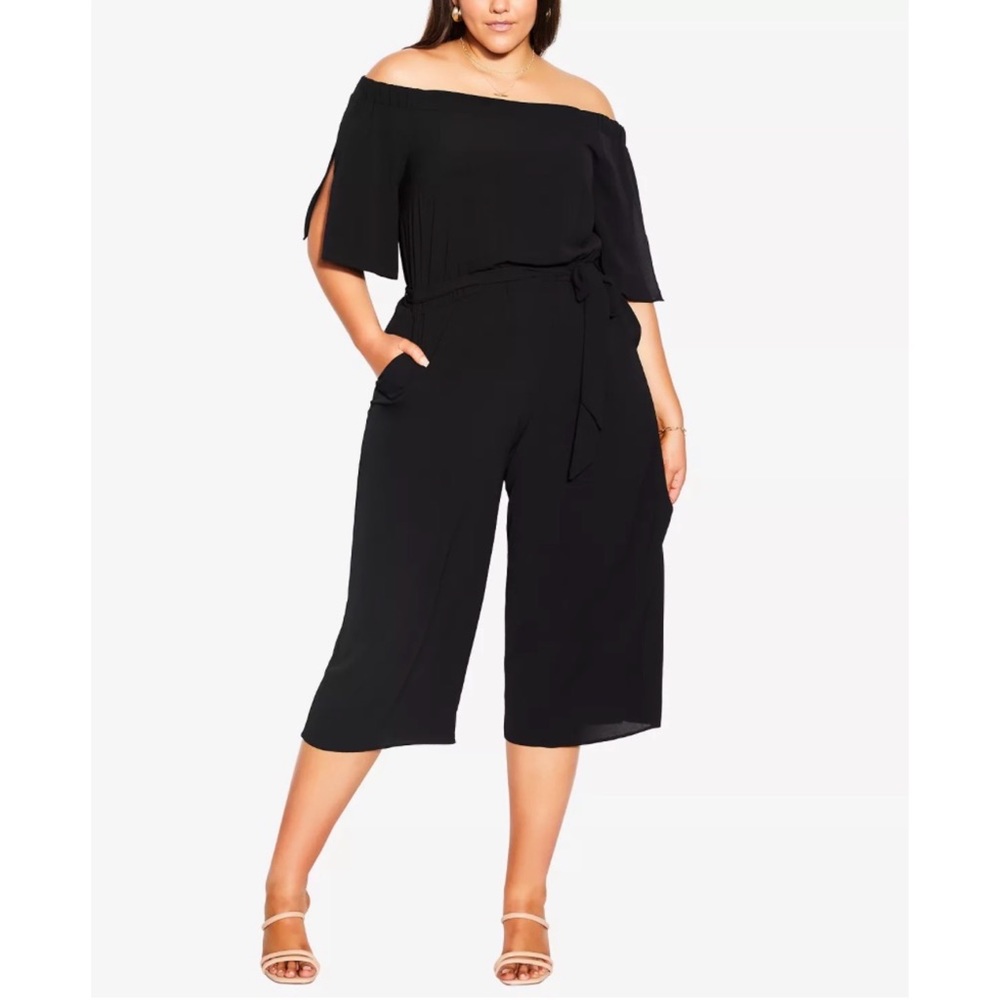 NWT Black City Chic Plus Size Large/20 Off the Shoulder Cropped Jumpsuit